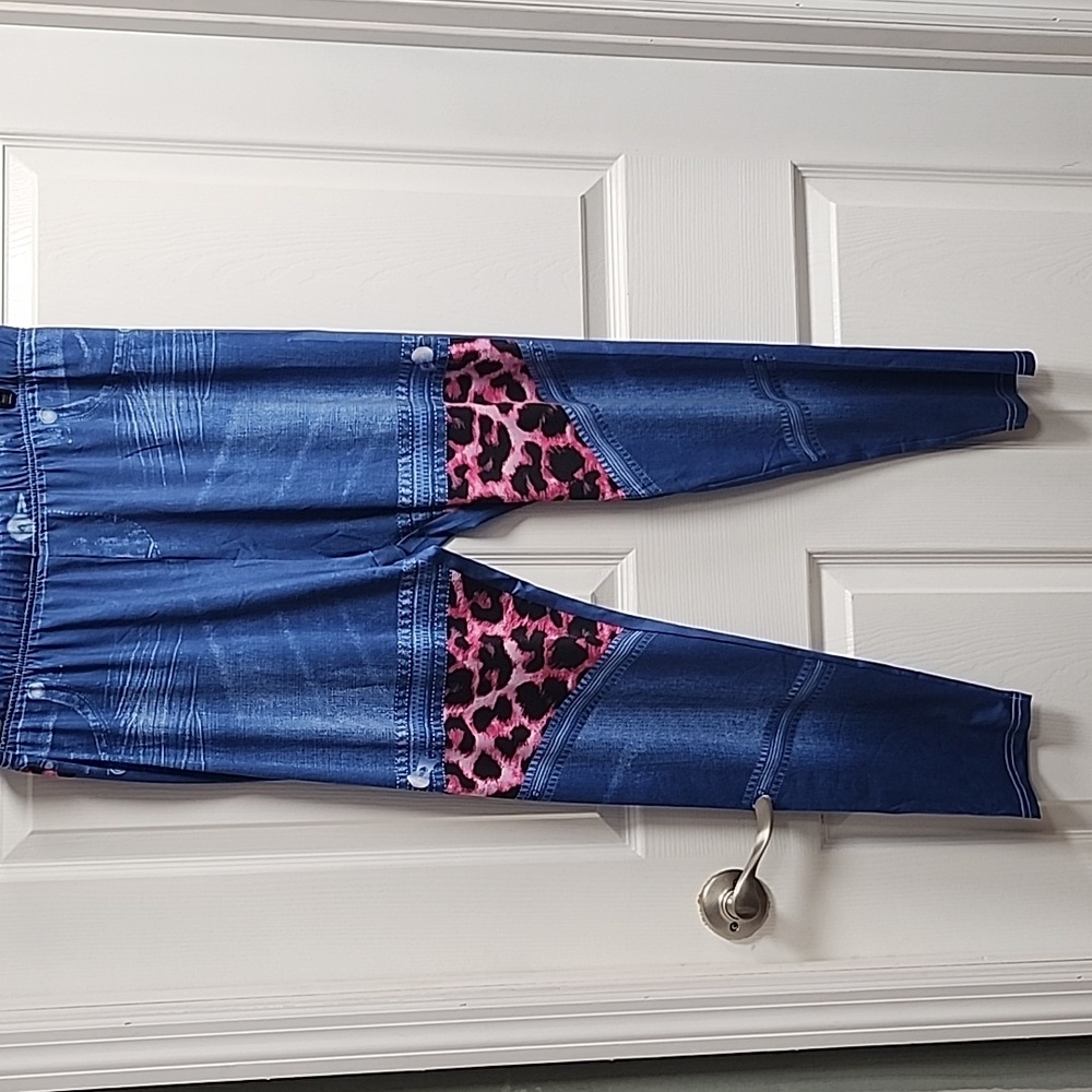 Plus Size High Waist Denim Animal Print 3D Jeggings - Deep Blue - 1XL | US 16
